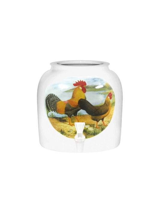 GEO Porcelain Ceramic Crock Water Dispenser - Rooster & Hen