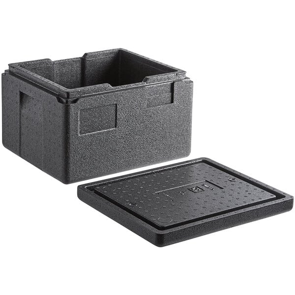 Cambro Cam GoBox® Black Half Size Top Loading EPP Insulated Food Pan Carrier - 6" Deep Half-Size Pan Max Capacity