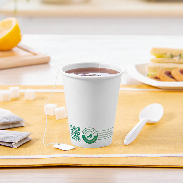 Solo ProPlanet 8 oz. White Compostable Single Wall PLA Paper Hot Cup - 1000/Case