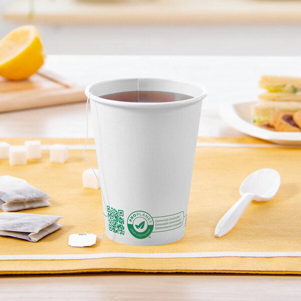 Solo ProPlanet 12 oz. White Compostable Single Wall PLA Paper Hot Cup - 1000/Case