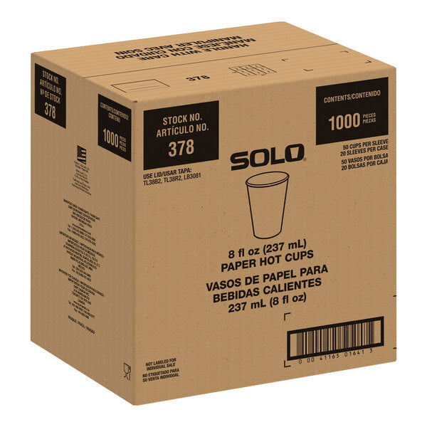 Solo ProPlanet 8 oz. White Compostable Single Wall PLA Paper Hot Cup - 1000/Case