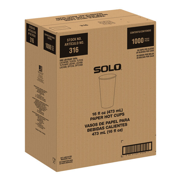 Solo ProPlanet 16 oz. White Compostable Single Wall PLA Paper Hot Cup - 1000/Case