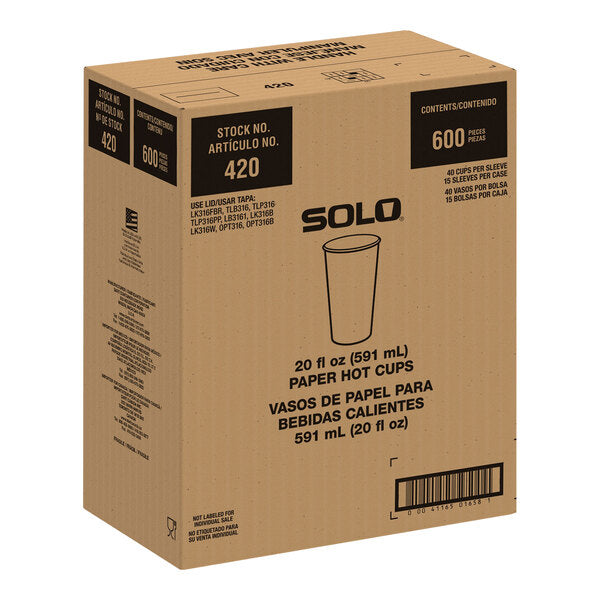 Solo ProPlanet 20 oz. White Compostable Single Wall PLA Paper Hot Cup - 600/Case