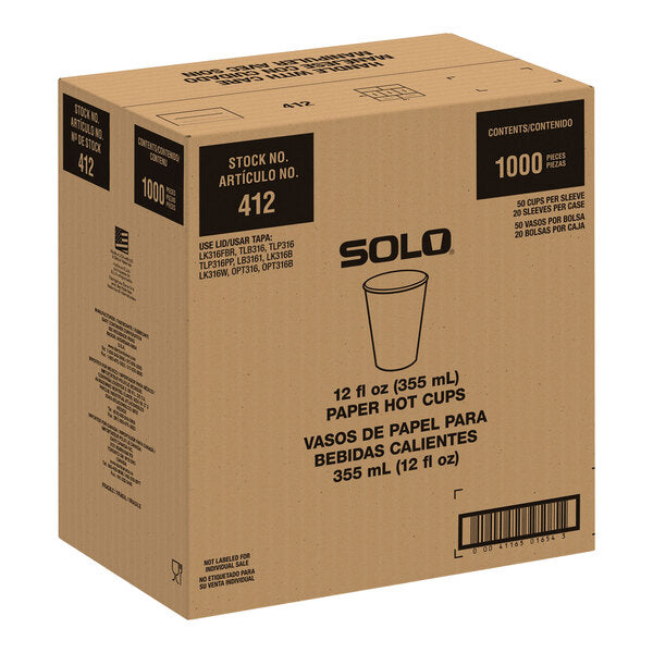 Solo ProPlanet 12 oz. White Compostable Single Wall PLA Paper Hot Cup - 1000/Case