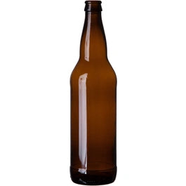 22 oz. (651 ml) Amber Glass Bomber Beer Bottles, Pry-Off Crown, 26-611, 12/cs