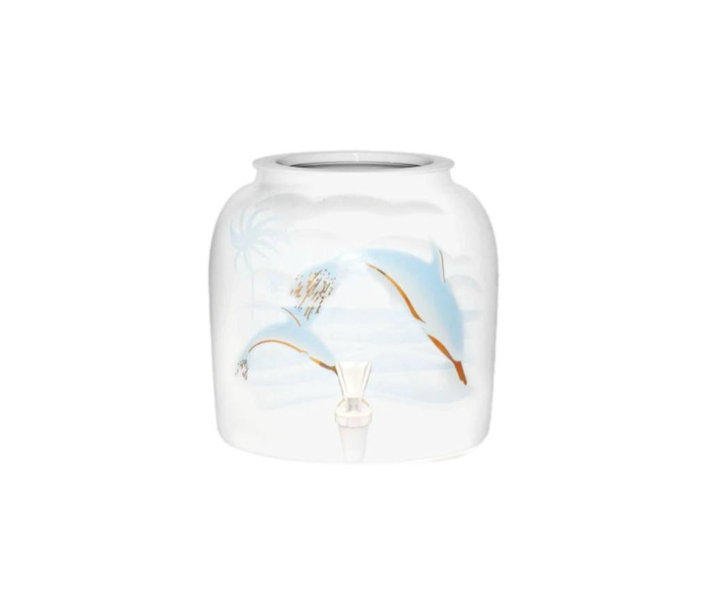 GEO Porcelain Ceramic Crock Water Dispenser - Light Colored Dolphin