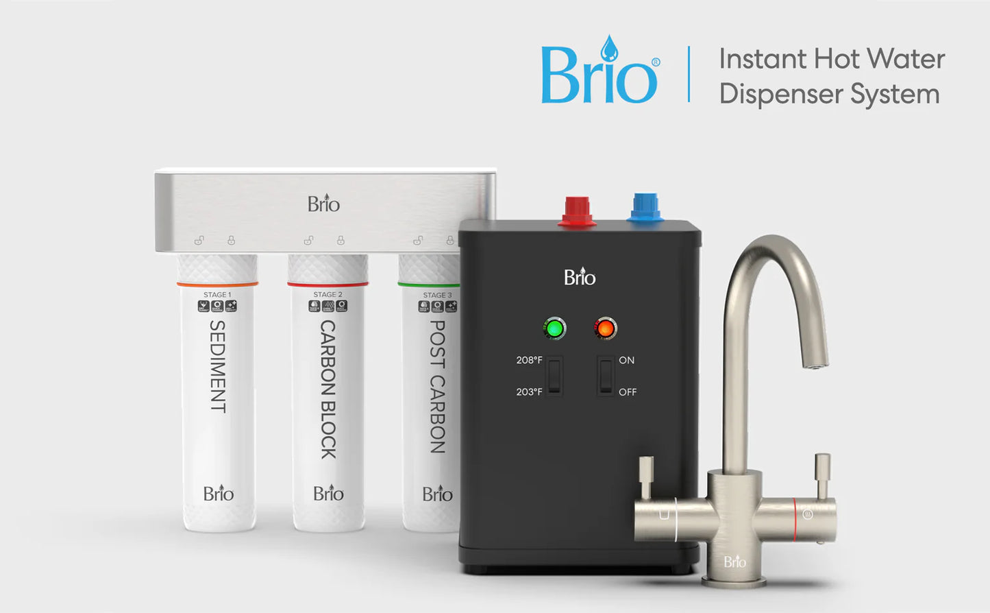 Brio 3-Stage Instant Hot Water Undersink Dispenser System – Brushed Nickel