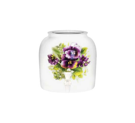 GEO Porcelain Ceramic Crock Water Dispenser - Purple Pansies